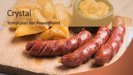  Presentation with grilled - Beautiful presentation design featuring sausaged with mustard and fru backdrop and a  colored foreground