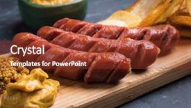  Presentation with grilled - Slides having sausaged with mustard and fru background and a  colored foreground