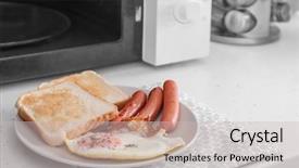  Presentation with sausages - Audience pleasing slides consisting of sausages and toasts near microwave backdrop and a soft green colored foreground