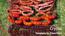  Presentation with tiki bar - Colorful theme enhanced with sausages at bar b cue backdrop and a  colored foreground