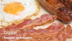  Presentation with fried egg close up view - Slide deck enhanced with sausages bacon and fried egg background and a coral colored foreground
