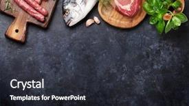  Presentation with meat - PPT theme featuring sausages fish meat and ingredients background and a dark gray colored foreground