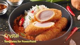  Presentation with red chilli - PPT layouts having boiling - hot spicy crispy fried bologna background and a tawny brown colored foreground