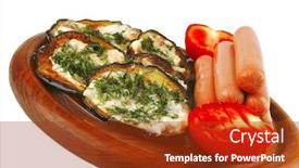  Presentation with eggplant - PPT theme enhanced with sausages served on plate with grilled eggplant background and a tawny brown colored foreground