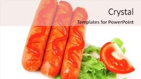  Presentation with tomato ketchup - Slide set having sausages served with ketchup salad and tomato background and a lemonade colored foreground
