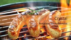  Presentation with german attraction - Presentation theme with sausages sizzling over the coal background and a gold colored foreground