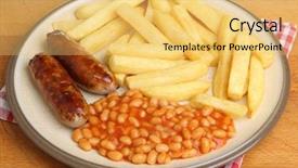 Presentation with sausages - Presentation theme with sausages with baked beans and chips background and a yellow colored foreground