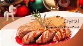  Presentation with sausages - Beautiful PPT theme featuring sausages-with-cabbage-on-christmas backdrop and a yellow colored foreground