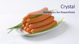  Presentation with white plate - PPT theme featuring sausages with chives on white background and a sky blue colored foreground