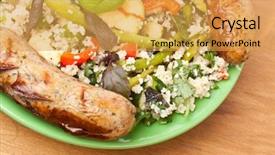  Presentation with couscous - PPT theme consisting of sausages-with-couscous-and-vegetables background and a yellow colored foreground