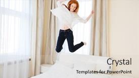  Presentation with young athletes box jumping - PPT theme having saut - cheerful young woman jumping background and a lemonade colored foreground