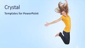  Presentation with joy - Audience pleasing PPT layouts consisting of saut - pretty young woman jumping backdrop and a white colored foreground