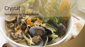  Presentation with clams - Beautiful presentation design featuring saut ed clams with fennel and orange backdrop and a coral colored foreground