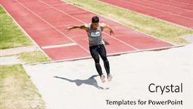  Presentation with athlete - Audience pleasing slides consisting of saut en hauteur athletisme - athlete performing a long jump backdrop and a sky blue colored foreground