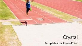  Presentation with athlete - Beautiful PPT theme featuring saut en hauteur athletisme - athlete performing a long jump backdrop and a cream colored foreground