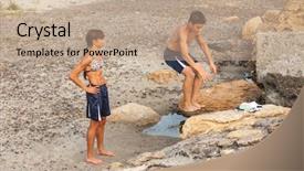  Presentation with athletes - Slide set enhanced with saut en hauteur athletisme - athletes performs freerunning jump background and a coral colored foreground