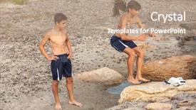  Presentation with athletes - Slide deck enhanced with saut en hauteur athletisme - athletes performs freerunning jump background and a coral colored foreground