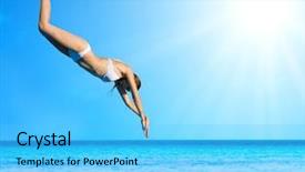 Presentation with sea - PPT layouts consisting of saut en hauteur athletisme - girl dives into sea background and a light blue colored foreground