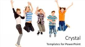  Presentation with joy - Presentation theme featuring saut en longueur - cheerful boys and girls jumping background and a  colored foreground