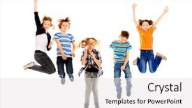  Presentation with joy - Beautiful slides featuring saut en longueur - cheerful boys and girls jumping backdrop and a  colored foreground