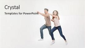  Presentation with man and woman - Presentation theme enhanced with saut en longueur - full-length picture of couple man background and a sky blue colored foreground