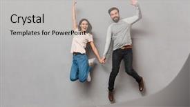  Presentation with cheerful - PPT layouts featuring saut en longueur - full length portrait background and a light gray colored foreground
