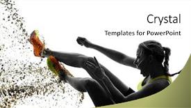  Presentation with studio - PPT layouts consisting of saut en longueur - one woman practicing long jump background and a white colored foreground