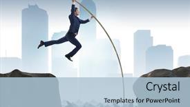  Presentation with pole - Amazing PPT theme having businessman in pole vaulting concept backdrop and a light blue colored foreground