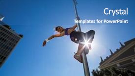  Presentation with two way street sign - Slide deck featuring saut la perche athletisme - athletic woman hanging on street background and a  colored foreground