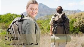  Presentation with walking trail - Audience pleasing slides consisting of saut la perche athletisme - attractive hiking couple walking backdrop and a coral colored foreground