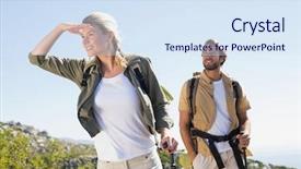  Presentation with mountain hiking - Slides having saut la perche athletisme - attractive hiking couple walking background and a sky blue colored foreground