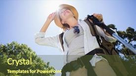  Presentation with pole - Presentation design enhanced with saut la perche athletisme - fit woman standing with hiking background and a  colored foreground