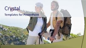  Presentation with hiking mountain - Slide deck featuring saut la perche athletisme - hiking couple pointing and looking background and a  colored foreground