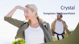  Presentation with walking trail - PPT theme enhanced with saut la perche athletisme - hiking couple walking on mountain background and a sky blue colored foreground