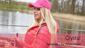  Presentation with walking nordic - Presentation enhanced with saut la perche athletisme - joyful blond girl dressed background and a  colored foreground