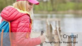  Presentation with walking nordic - Amazing PPT theme having saut la perche athletisme - joyful blond girl dressed backdrop and a  colored foreground