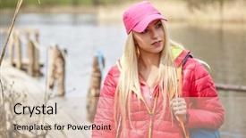  Presentation with walking nordic - Beautiful presentation theme featuring saut la perche athletisme - joyful blond girl dressed backdrop and a  colored foreground