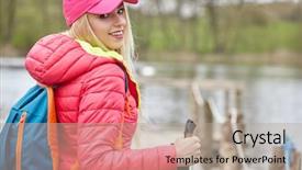  Presentation with walking nordic - Slides featuring saut la perche athletisme - joyful blond girl dressed background and a  colored foreground