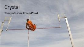  Presentation with pole - Colorful PPT theme enhanced with saut la perche athletisme - male pole vaulter backdrop and a light gray colored foreground