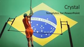  Presentation with pole - Amazing presentation design having saut la perche athletisme - pole vaulted taking off low backdrop and a seafoam green colored foreground