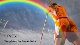  Presentation with pole - Amazing slide deck having saut la perche athletisme - pole-vaulter preparing for jump backdrop and a light gray colored foreground