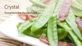  Presentation with peas - Audience pleasing presentation consisting of sauted sausage and snow peas backdrop and a cream colored foreground