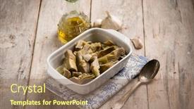  Presentation with recipe - PPT theme having sauteed-artichoke-traditional-italian-recipe background and a coral colored foreground