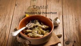  Presentation with olive - PPT theme with sauteed-artichoke-with-garlic background and a coral colored foreground