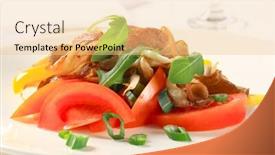  Presentation with oyster mushrooms fresh mushrooms - Audience pleasing PPT theme consisting of sauteed oyster mushrooms with fresh pepper and tomato backdrop and a lemonade colored foreground