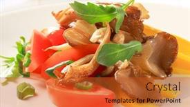  Presentation with oyster mushrooms fresh mushrooms - Audience pleasing slides consisting of sauteed oyster mushrooms with fresh pepper and tomato backdrop and a red colored foreground