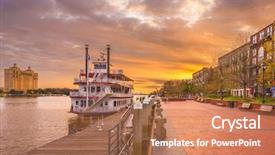  Presentation with savannah - Audience pleasing slides consisting of savannah georgia usa riverfront promenade backdrop and a coral colored foreground