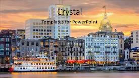  Presentation with savannah - Slide set enhanced with savannah georgia usa riverfront skyline background and a yellow colored foreground