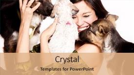  Presentation with dogs - Audience pleasing slides consisting of save animal - happy woman with three adopted backdrop and a coral colored foreground