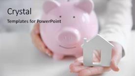  Presentation with piggy bank - Presentation theme consisting of save animal - savings concept woman holding piggy background and a lemonade colored foreground